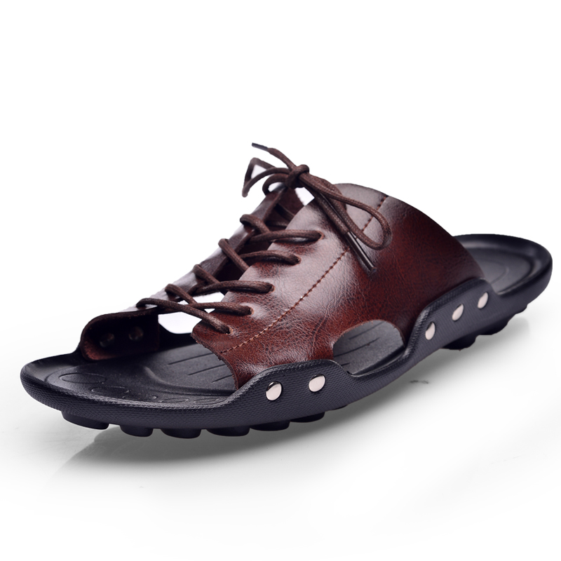 Men'S Accessories Leather - summer tide mens slippers British fashion