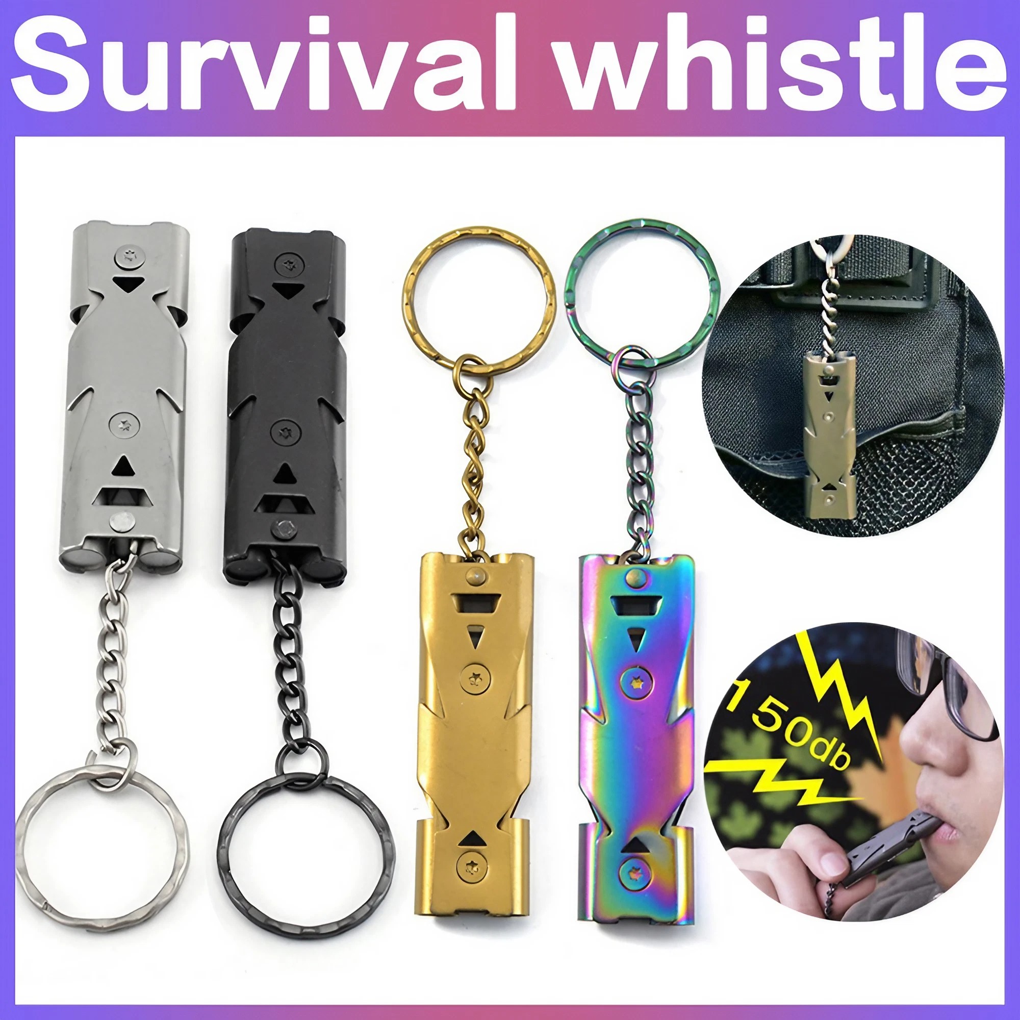 Keychain Multi Tool - Outdoor EDC Survival Whistle High Decibel